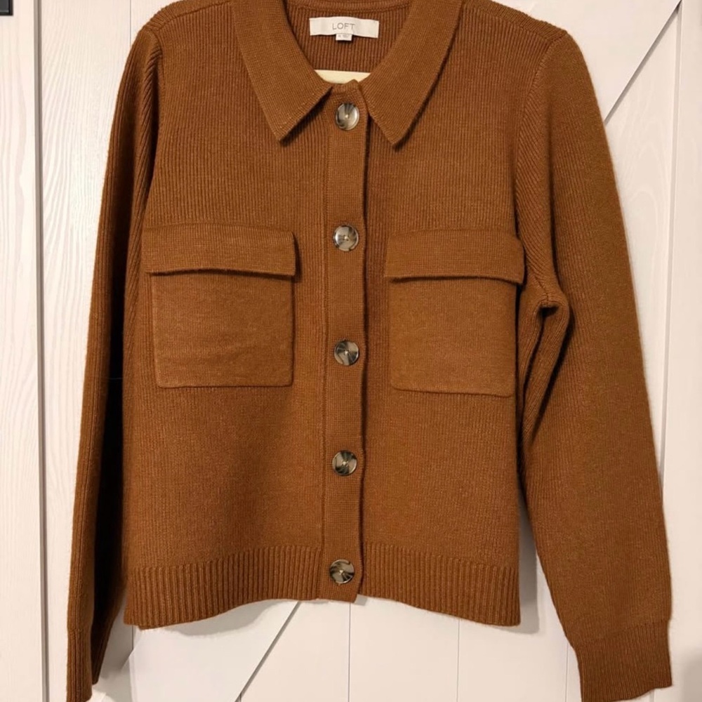 LOFT Women's Brown Knit Button-Up Jacket